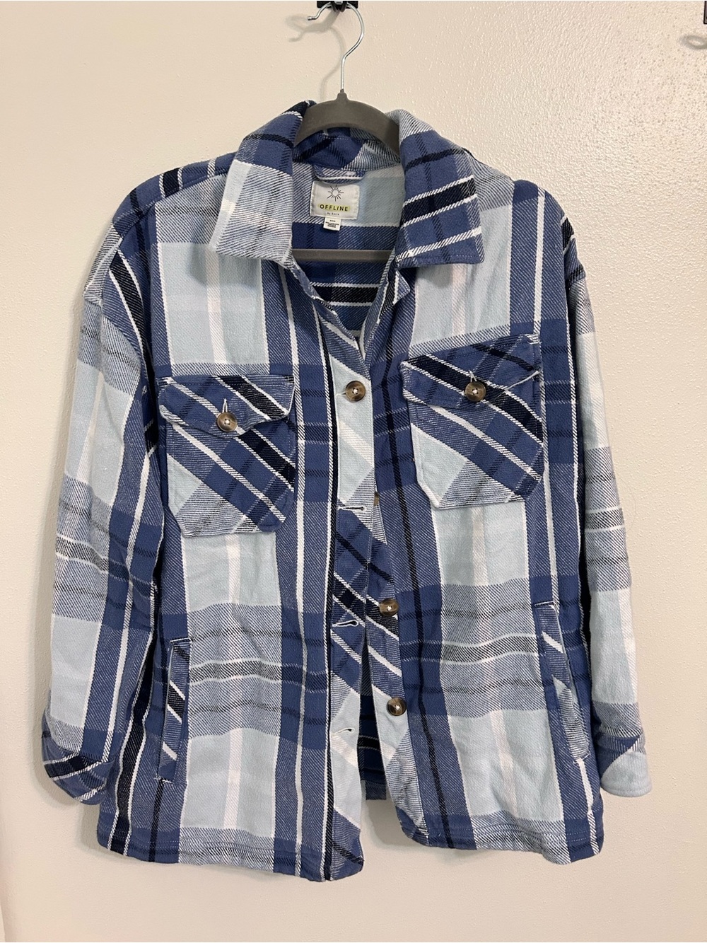 Offline by Aerie Blue Plaid Shacket Jacket
